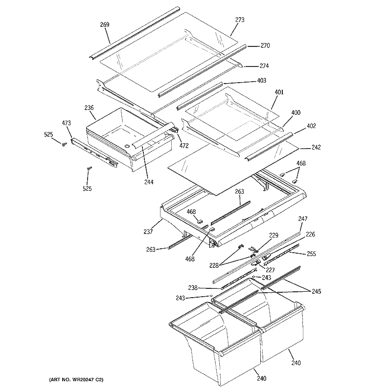 FRESH FOOD SHELVES Diagram and Parts List for GTS22ICSARCC  General Electric Refrigerator