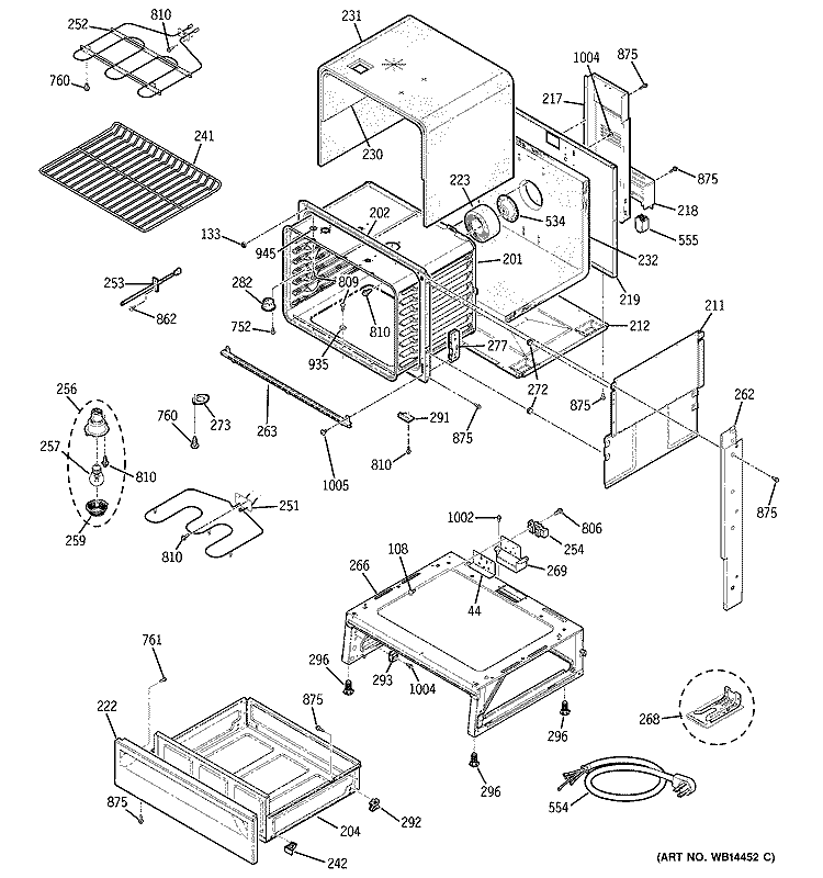 BODY PARTS Diagram and Parts List for JCSP42BK4BB  General Electric Range