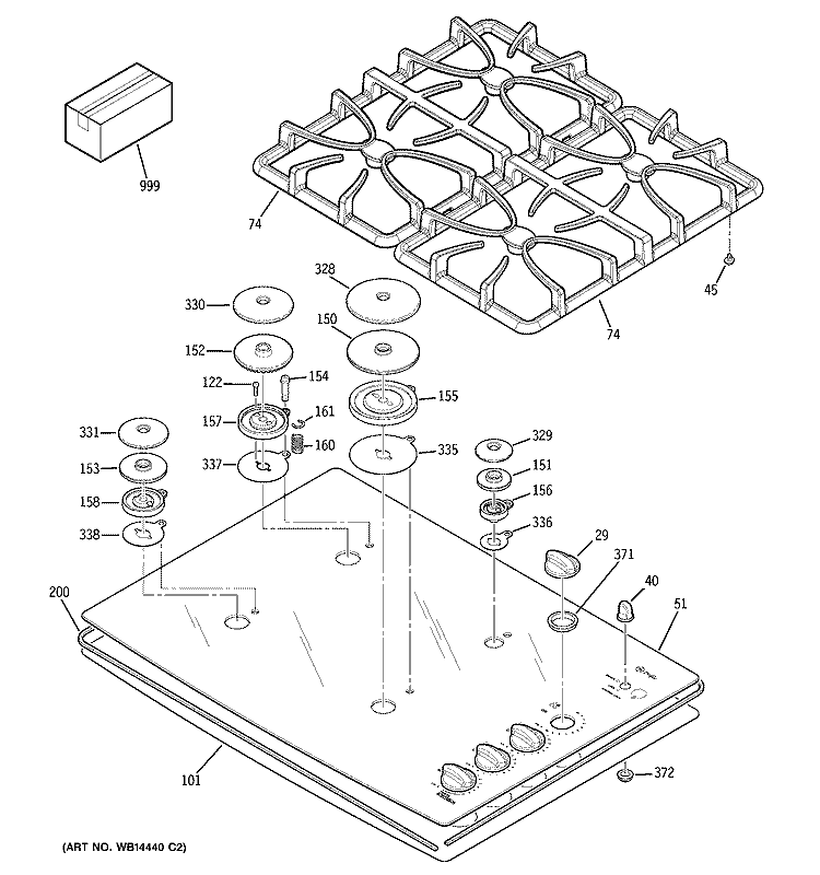 CONTROL PANEL & COOKTOP Diagram and Parts List for JGP940SEK2SS  General Electric Cooktop