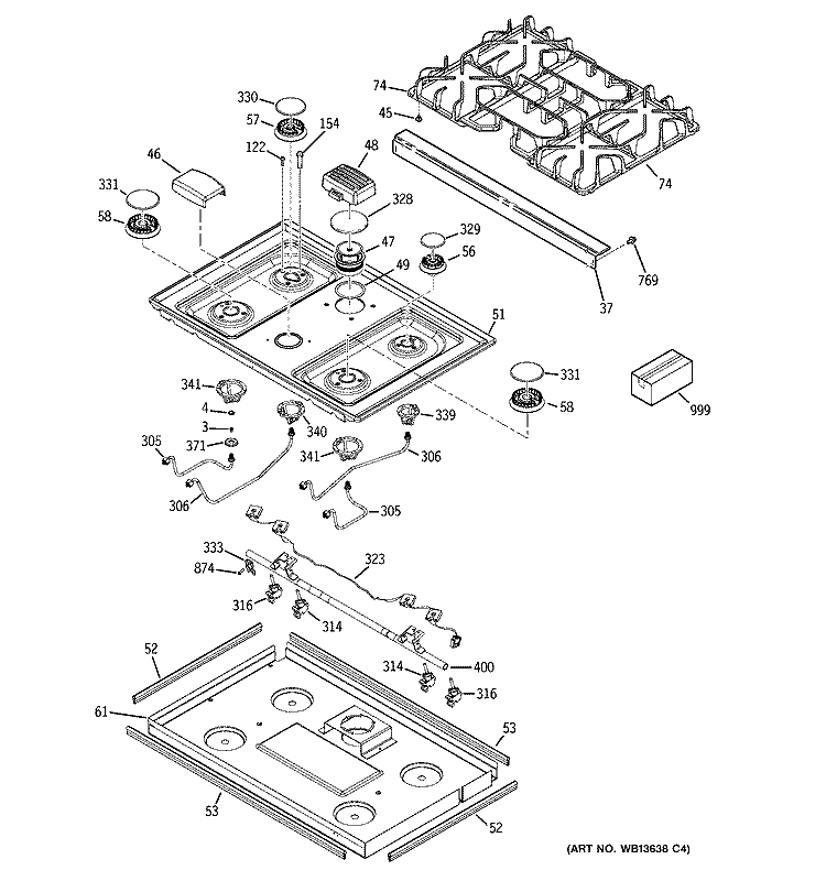 COOKTOP Diagram and Parts List for JGSP28BEK5BB  General Electric Range