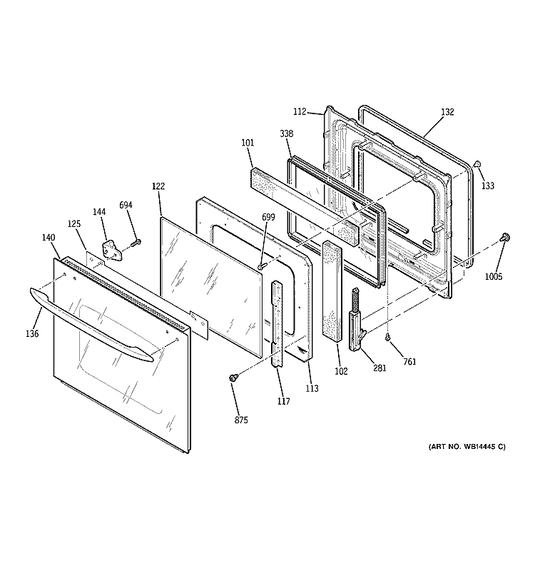 DOOR Diagram and Parts List for PK956WM1WW  General Electric Wall Oven