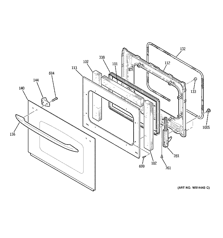 DOOR Diagram and Parts List for PT916BM1BB  General Electric Wall Oven