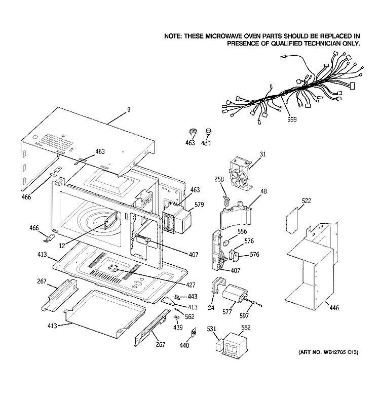 MICROWAVE BODY PARTS Diagram and Parts List for PT970BM1BB  General Electric Microwave Oven Combo