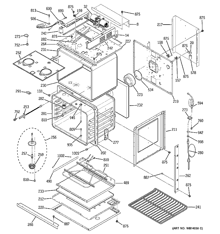 BODY WITH MICROWAVE SUPPORT Diagram and Parts List for PT970BM1BB  General Electric Microwave Oven Combo
