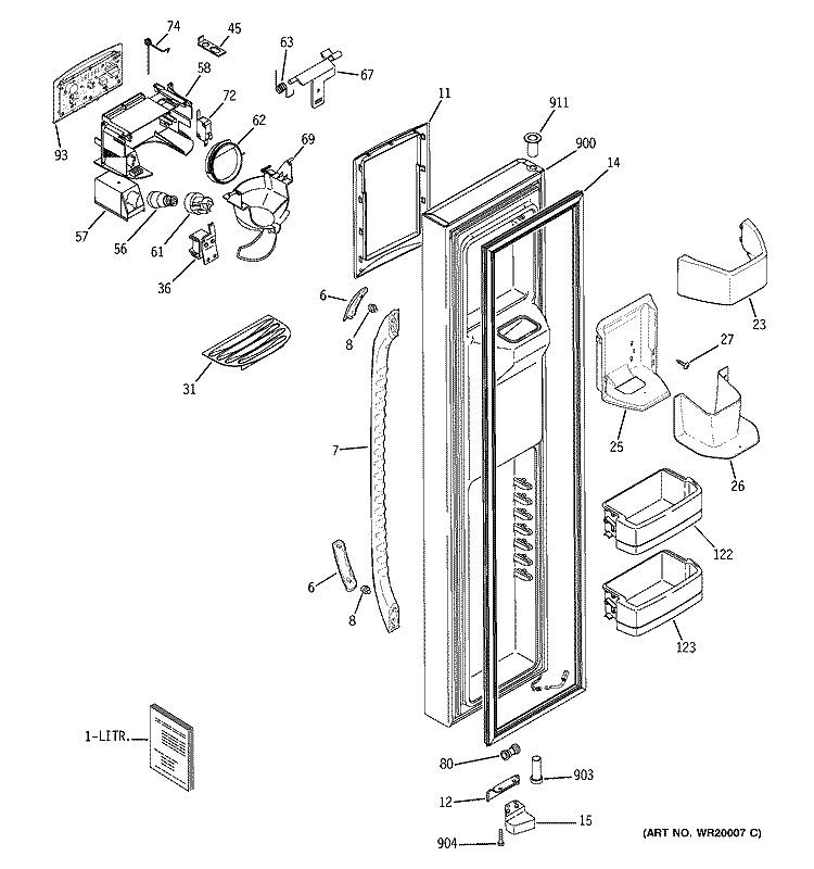 FREEZER DOOR Diagram and Parts List for SSL27RGTABS  General Electric Refrigerator