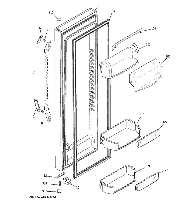 FRESH FOOD DOOR Diagram and Parts List for SSL27RGTEBS  General Electric Refrigerator