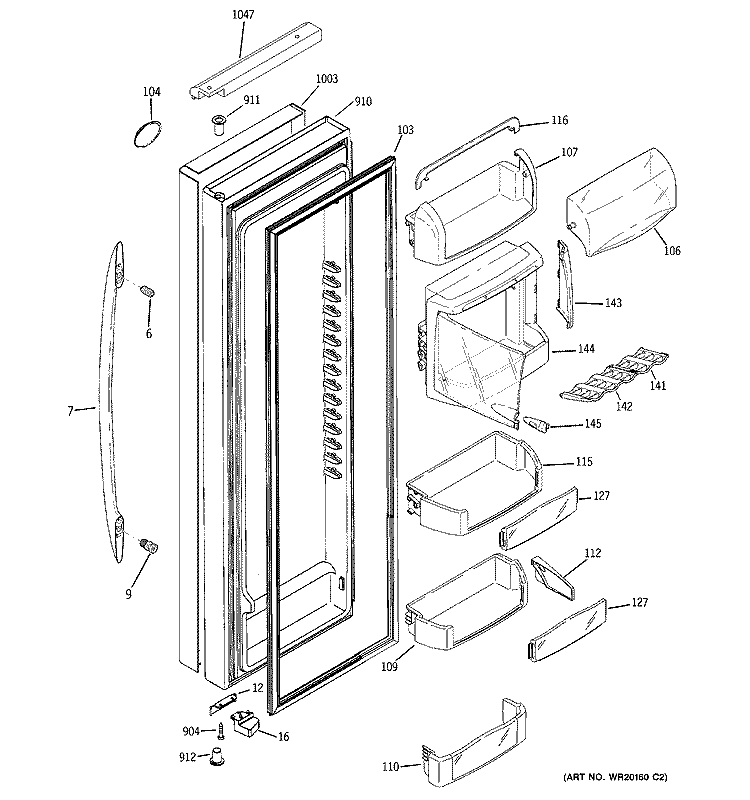 FRESH FOOD DOOR Diagram and Parts List for PSH25PSTBSS  General Electric Refrigerator