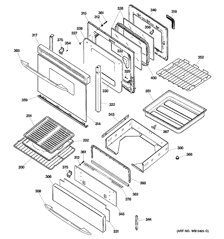 DOOR & DRAWER PARTS Diagram and Parts List for JGB918CEK7CC  General Electric Range