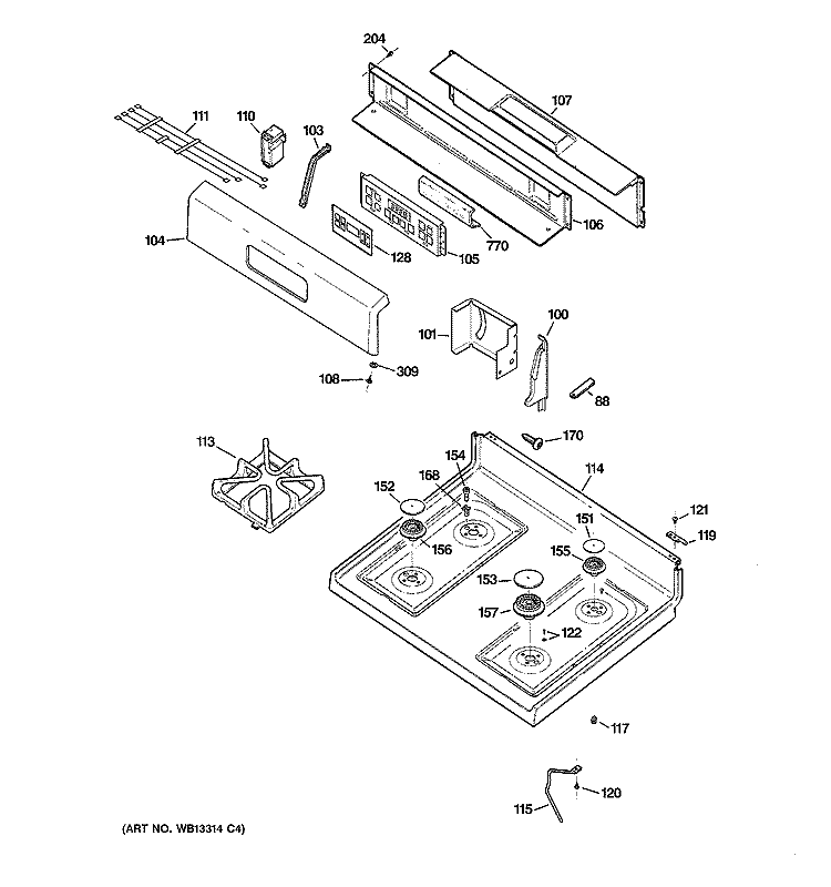 CONTROL PANEL & COOKTOP Diagram and Parts List for JGBP29EEL4BB  General Electric Range