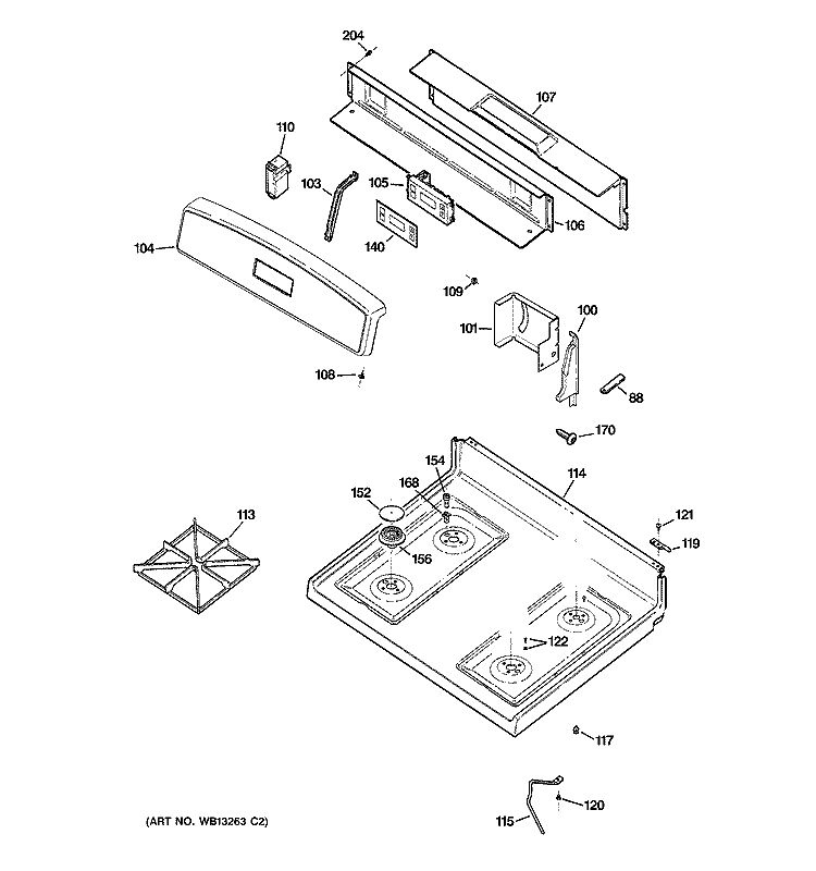 CONTROL PANEL & COOKTOP Diagram and Parts List for JGBS22BEH7CT  General Electric Range