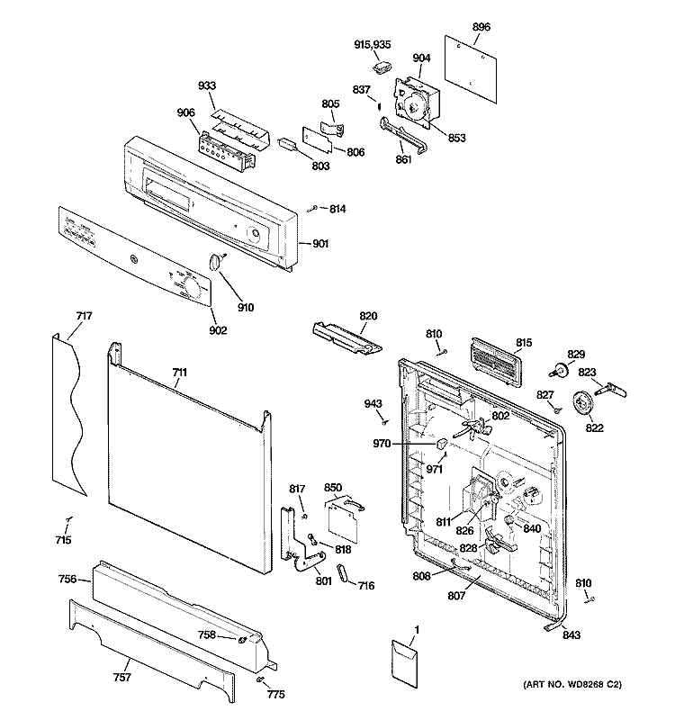 ESCUTCHEON & DOOR ASSEMBLY Diagram and Parts List for GSC3500N10BB  General Electric Dishwasher