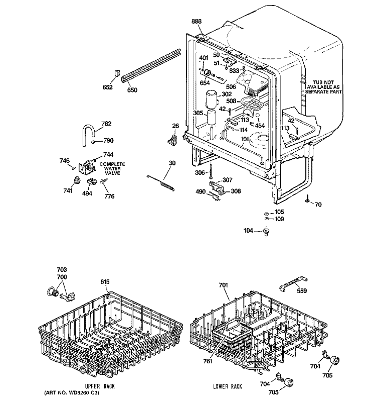 BODY PARTS Diagram and Parts List for GSC3500N10BB  General Electric Dishwasher