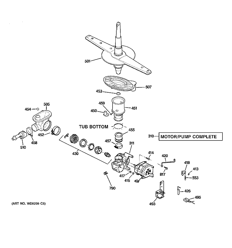 MOTOR - PUMP MECHANISM Diagram and Parts List for GSC3500N10BB  General Electric Dishwasher