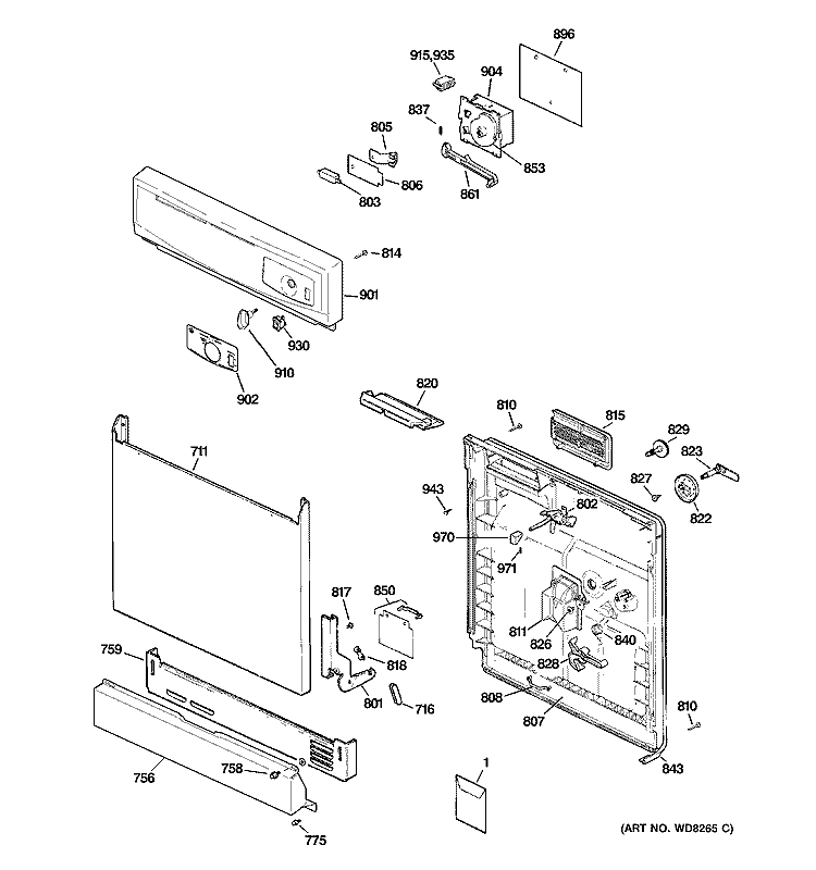ESCUTCHEON & DOOR ASSEMBLY Diagram and Parts List for GSD2100N10CC  General Electric Dishwasher