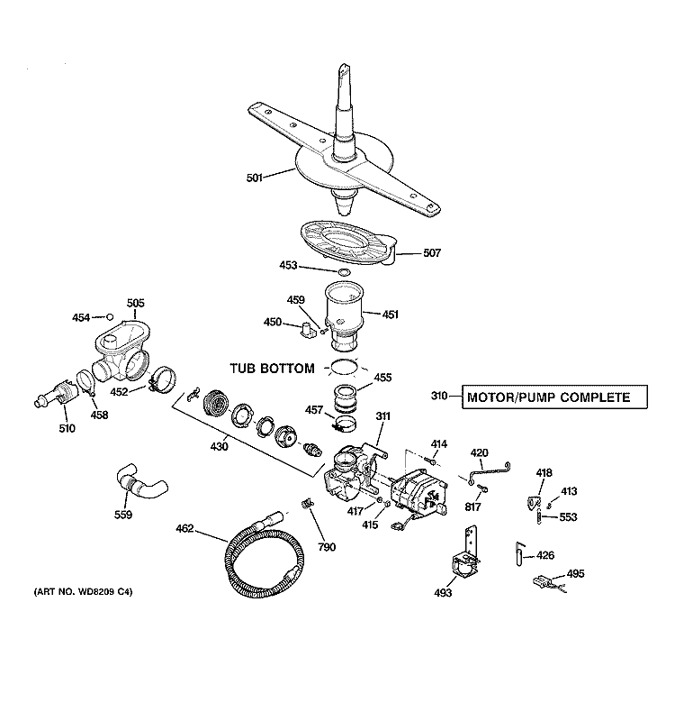 MOTOR - PUMP MECHANISM Diagram and Parts List for GSD2100N10CC  General Electric Dishwasher