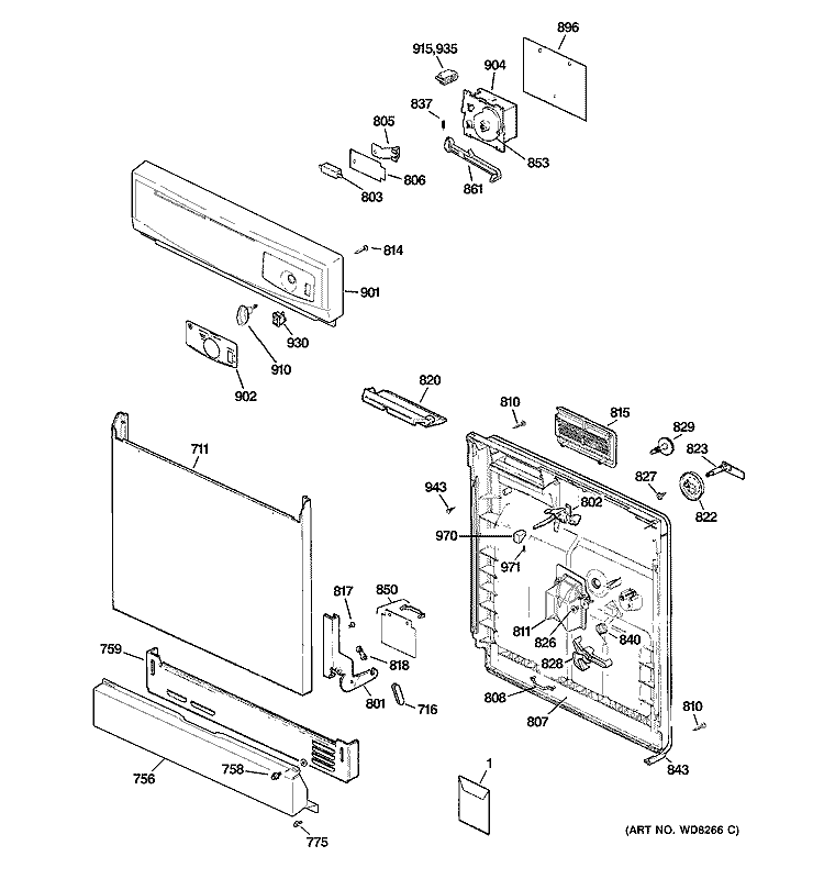 ESCUTCHEON & DOOR ASSEMBLY Diagram and Parts List for GSD2101N10BB  General Electric Dishwasher