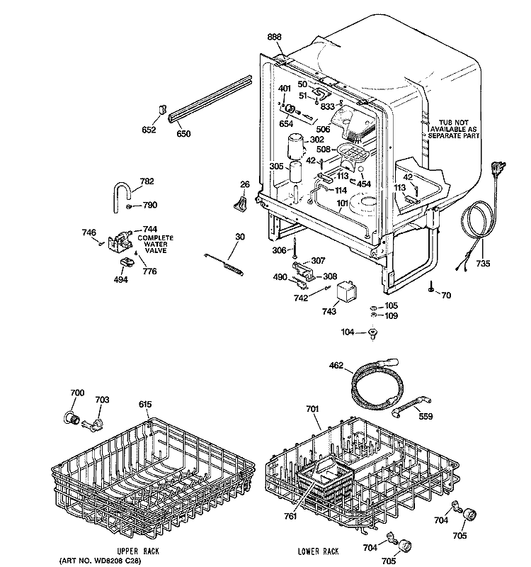 BODY PARTS Diagram and Parts List for GSD2101N10BB  General Electric Dishwasher
