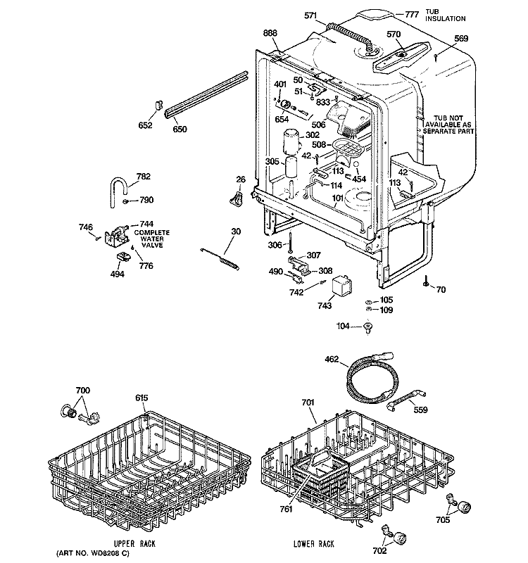 BODY PARTS Diagram and Parts List for GSD4060N10SS  General Electric Dishwasher