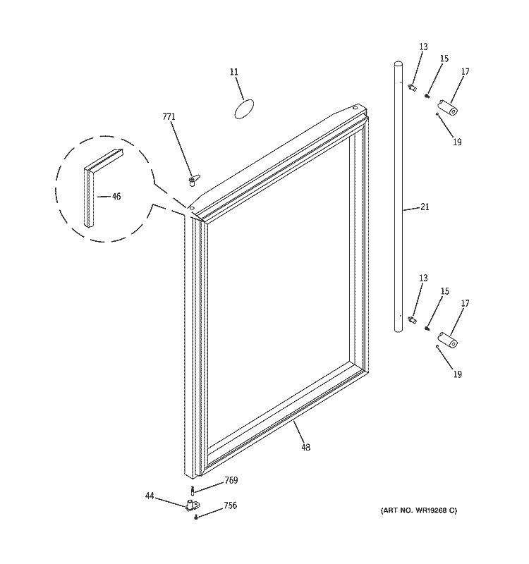 DOOR Diagram and Parts List for ZDBC240NABS  General Electric Wine and Beverage Cooler