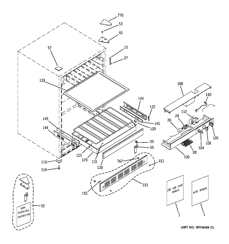CABINET & SHELVES Diagram and Parts List for ZDBC240NBBS  General Electric Wine and Beverage Cooler