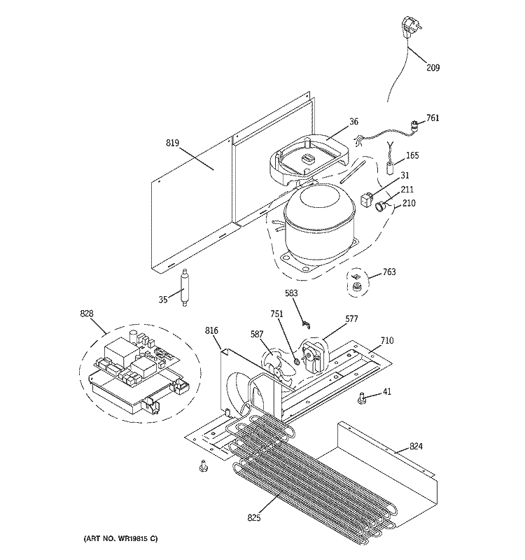 UNIT PARTS Diagram and Parts List for ZDWT240PABS  General Electric Wine and Beverage Cooler
