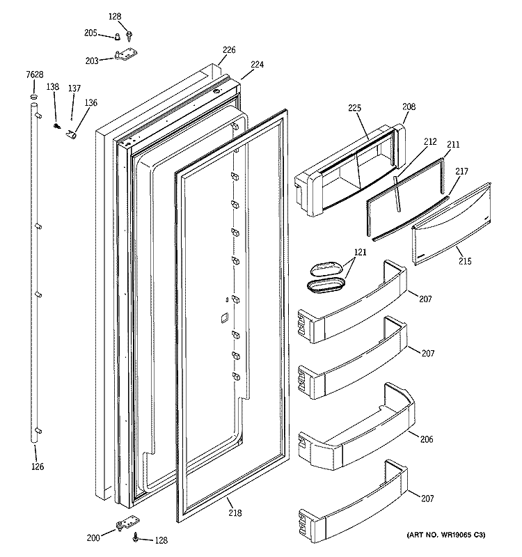 FRESH FOOD DOOR Diagram and Parts List for ZISP420DTASS  General Electric Refrigerator