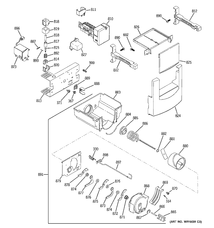 ICE MAKER & DISPENSER Diagram and Parts List for ZISP420DTASS  General Electric Refrigerator