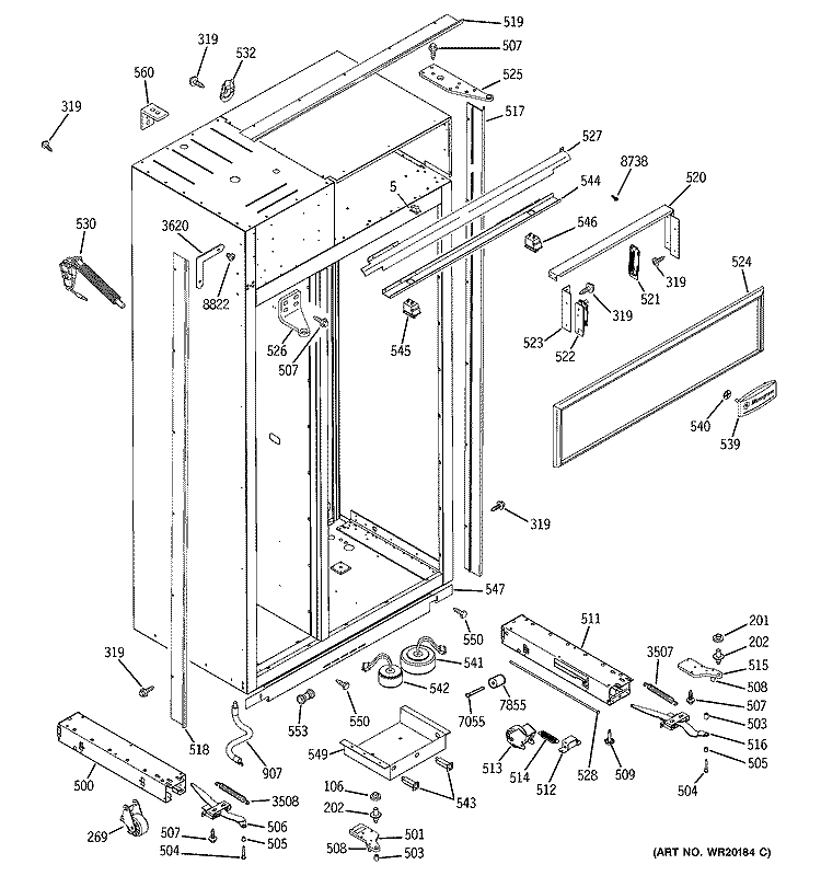 CASE PARTS Diagram and Parts List for ZISP420DTASS  General Electric Refrigerator