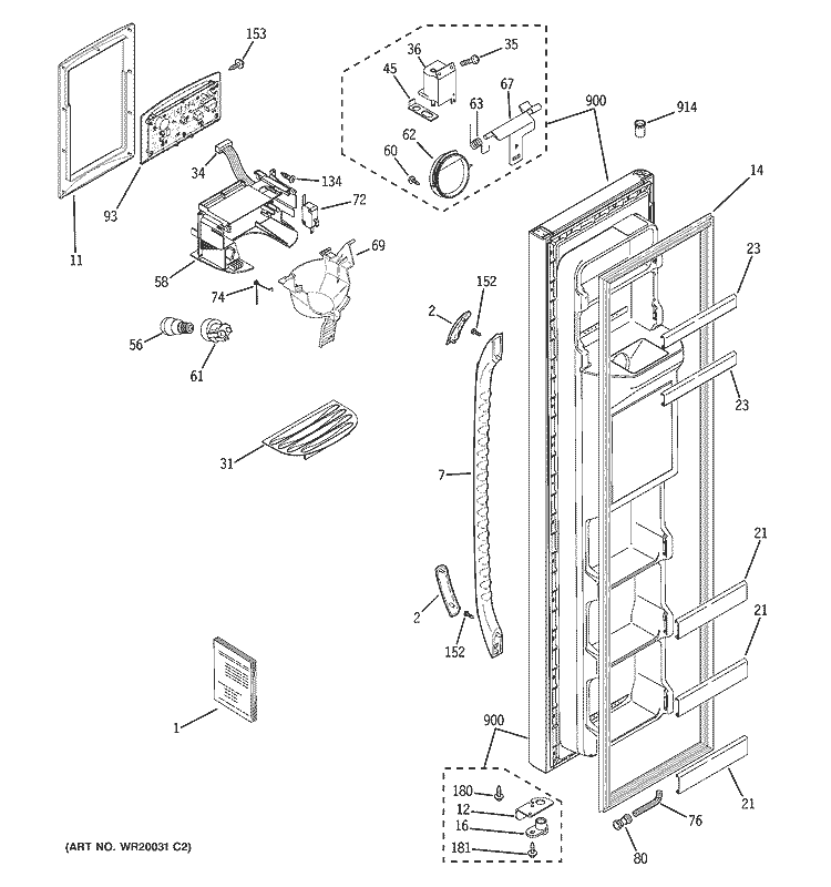 FREEZER DOOR Diagram and Parts List for GSE22KETCFWW  General Electric Refrigerator