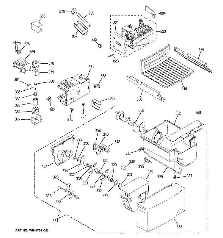 ICE MAKER & DISPENSER Diagram and Parts List for GSE22KETCFWW  General Electric Refrigerator