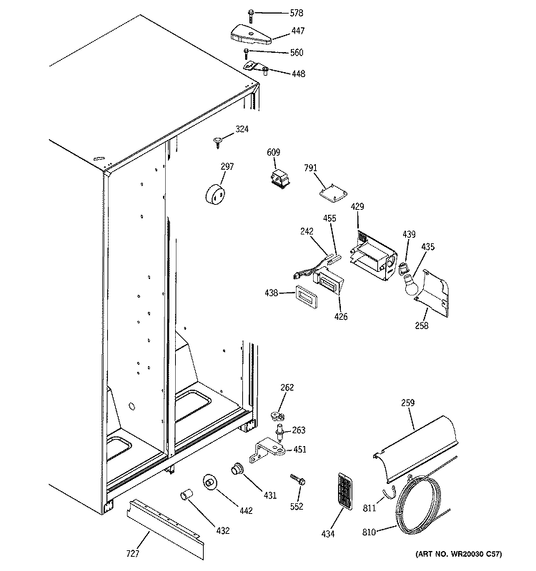 FRESH FOOD SECTION Diagram and Parts List for GSE22KETCFWW  General Electric Refrigerator