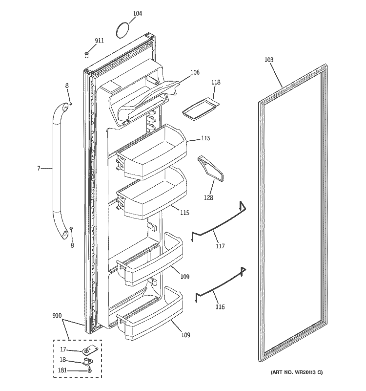 FRESH FOOD DOOR Diagram and Parts List for GSE22KETCFSS  General Electric Refrigerator