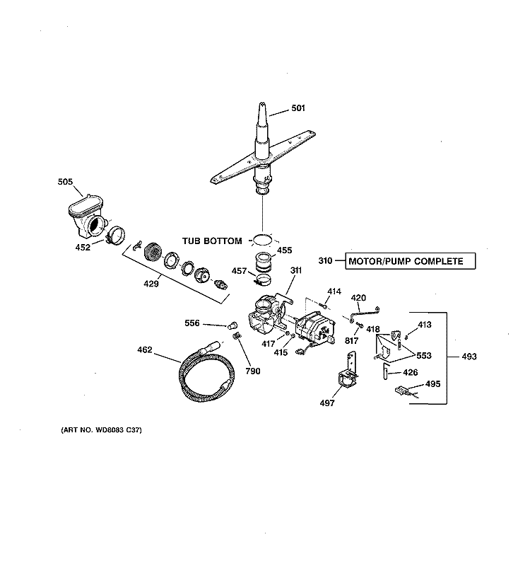 MOTOR - PUMP MECHANISM Diagram and Parts List for GSD1900J01WH  General Electric Dishwasher