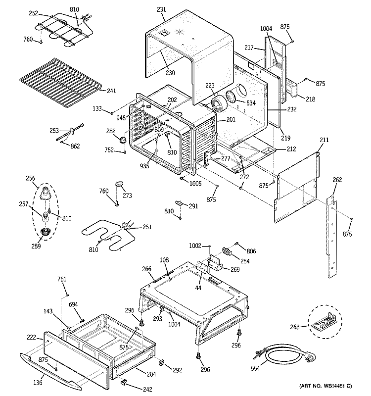 BODY PARTS Diagram and Parts List for JCS905SK4SS  General Electric Range