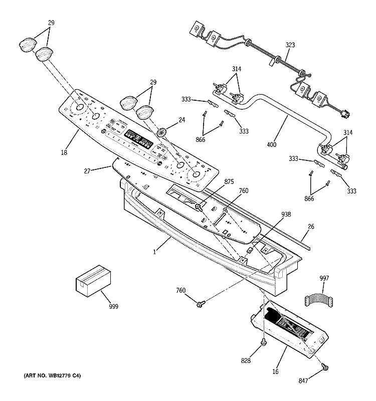 CONTROL PANEL Diagram and Parts List for JGS968SEK4SS  General Electric Range