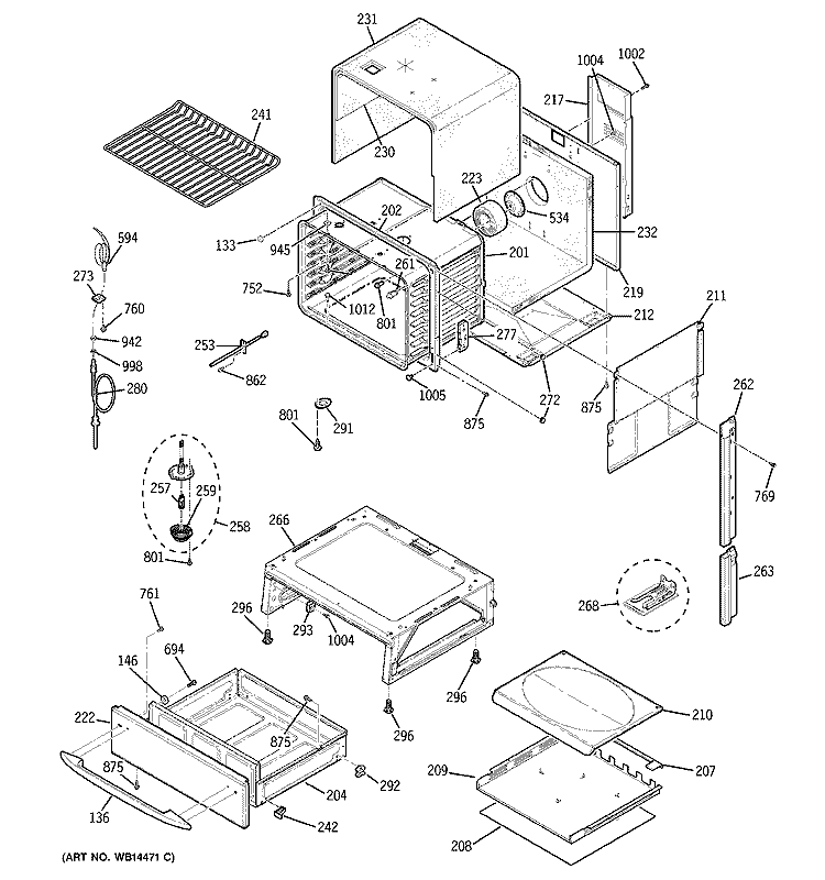 BODY PARTS Diagram and Parts List for JGS968SEK4SS  General Electric Range