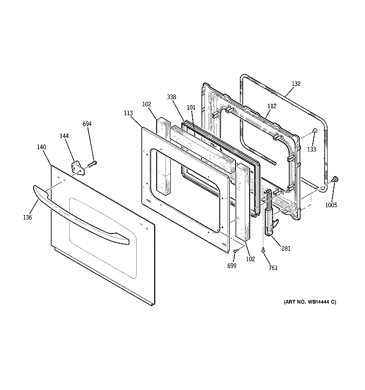 DOOR Diagram and Parts List for JTP70WM1WW  General Electric Wall Oven
