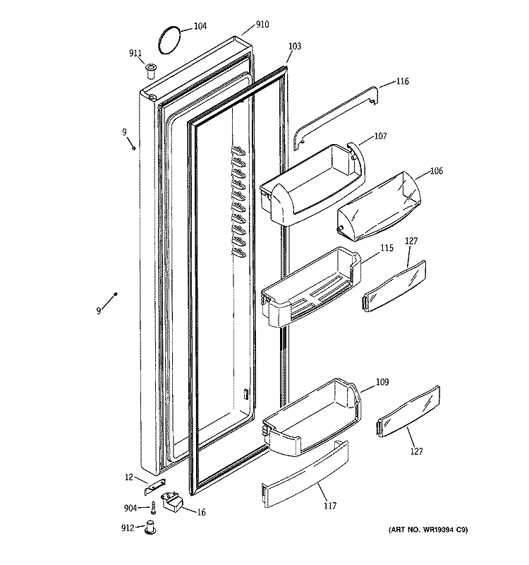 FRESH FOOD DOOR Diagram and Parts List for GCE21LGWAFNS  General Electric Refrigerator