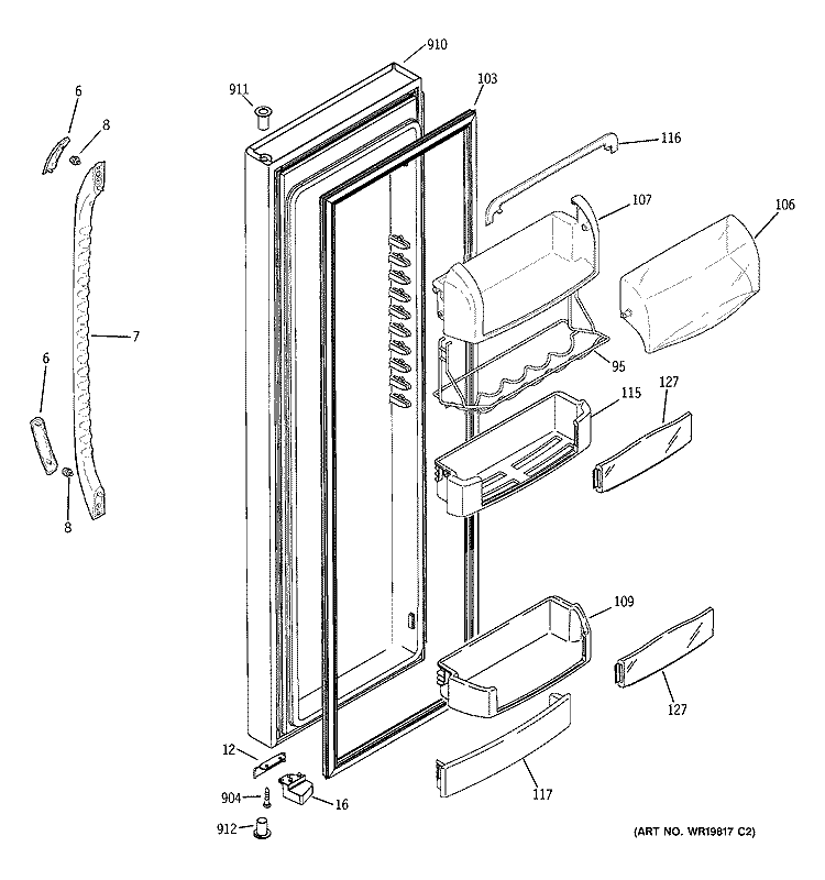FRESH FOOD DOOR Diagram and Parts List for GCE21ZGWAFWW  General Electric Refrigerator