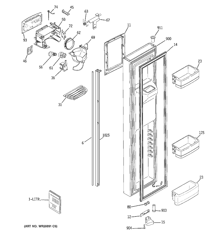 FREEZER DOOR Diagram and Parts List for GCE23LGWAFAV  General Electric Refrigerator