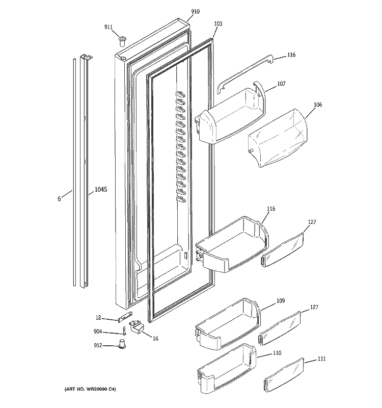 FRESH FOOD DOOR Diagram and Parts List for GCE23LGWAFAV  General Electric Refrigerator