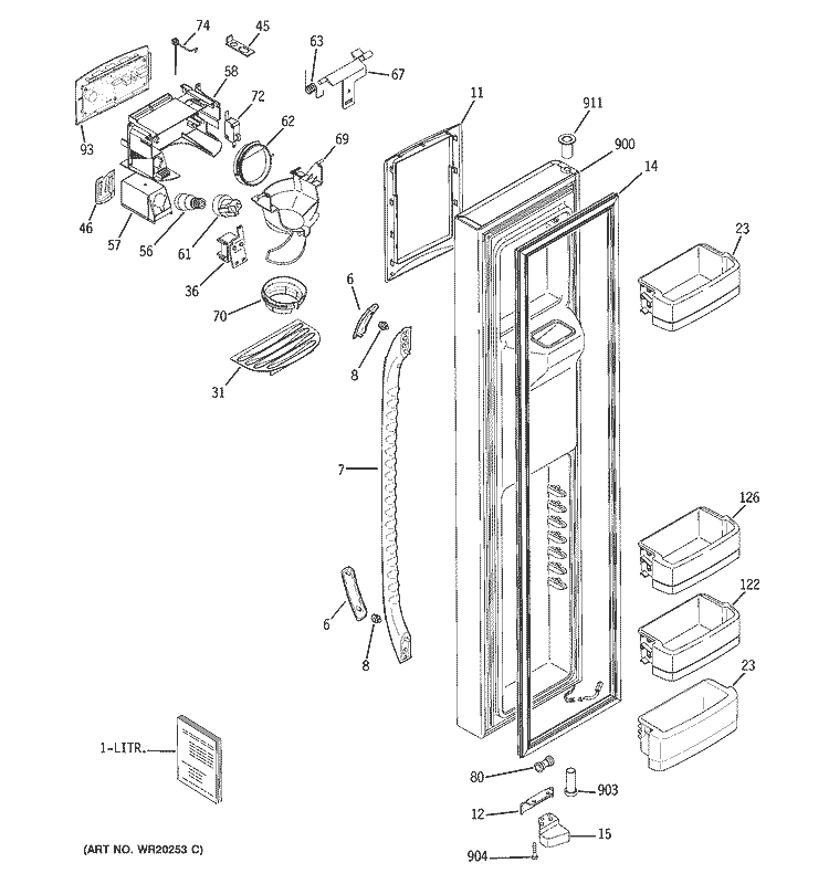 FREEZER DOOR Diagram and Parts List for GCE23LGWAFWW  General Electric Refrigerator