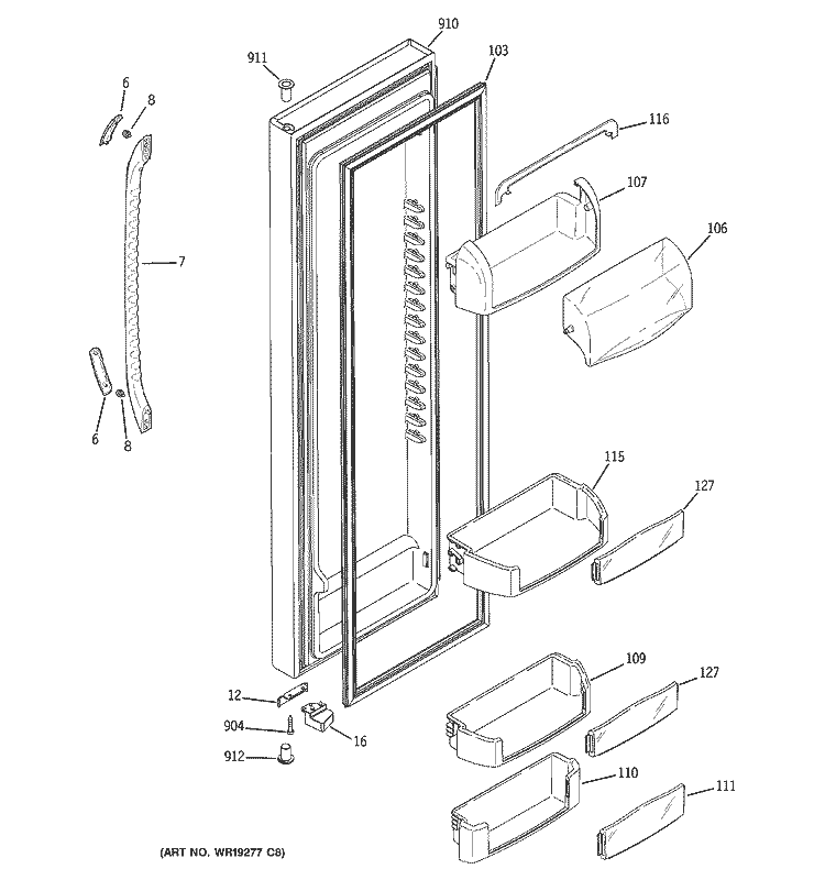 FRESH FOOD DOOR Diagram and Parts List for GCE23LGWAFWW  General Electric Refrigerator