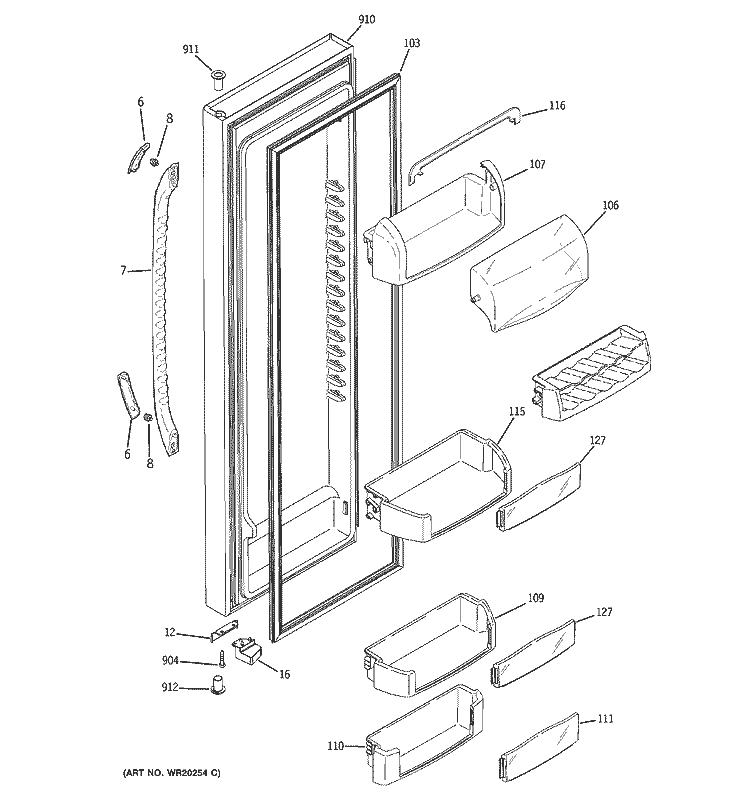 FREEZER DOOR Diagram and Parts List for GCF23KGWDBB  General Electric Refrigerator