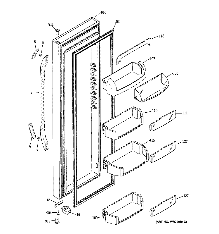 FRESH FOOD DOOR Diagram and Parts List for GCF23KGWDBB  General Electric Refrigerator