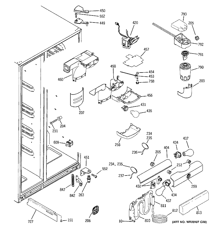 FRESH FOOD SECTION Diagram and Parts List for GCF23KGWDBB  General Electric Refrigerator