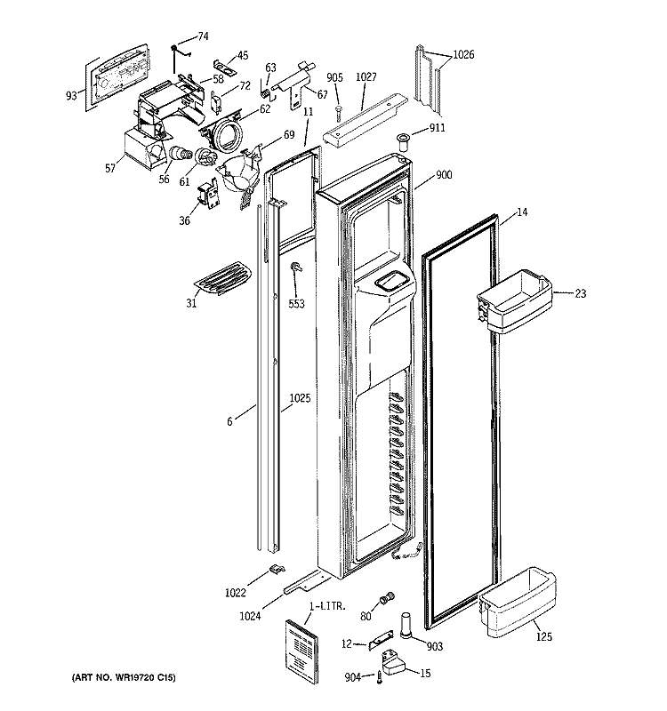 FREEZER DOOR Diagram and Parts List for GIE21LGWAFBB  General Electric Refrigerator