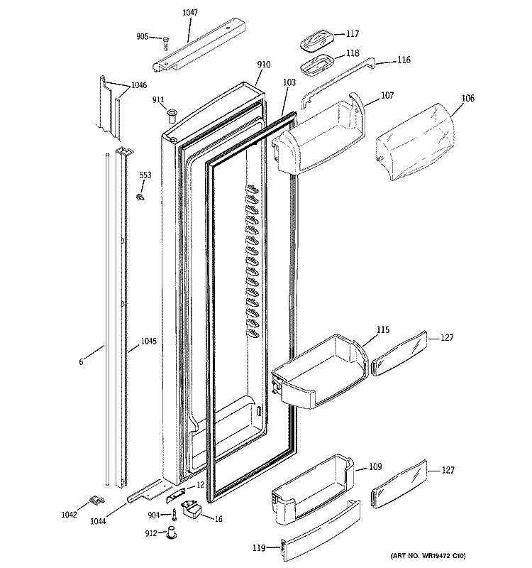 FRESH FOOD DOOR Diagram and Parts List for GIE21LGWAFBB  General Electric Refrigerator