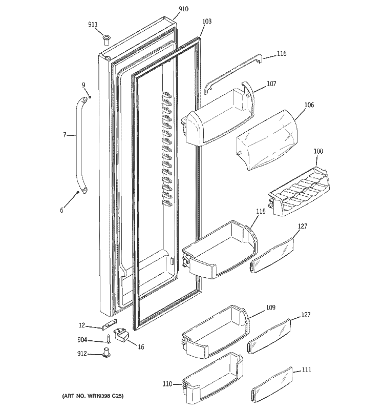 FRESH FOOD DOOR Diagram and Parts List for GSC23KSWDSS  General Electric Refrigerator