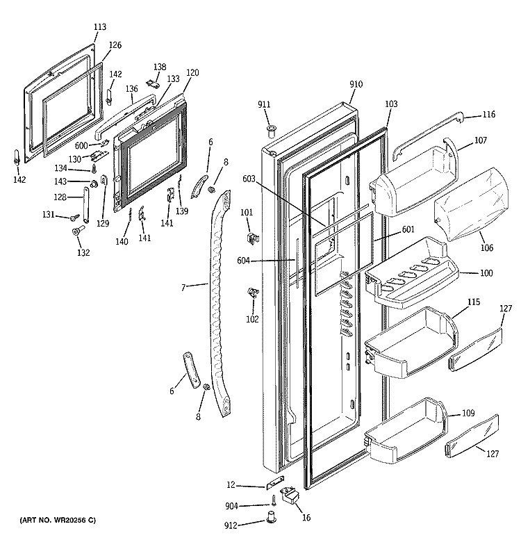 FRESH FOOD DOOR Diagram and Parts List for GSF26KHWAWW  General Electric Refrigerator